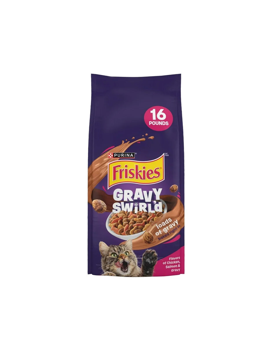 Friskies Alimento seco completo con sabores de pollo, salmón y salsa, 7.26 kg