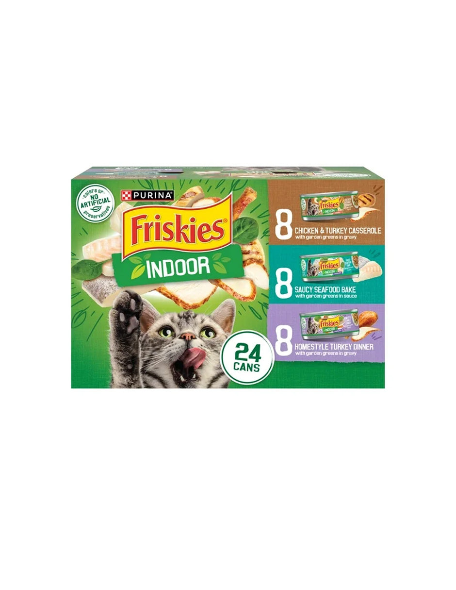 Friskies Indoor Variado sabores Aves, Mariscos y Vegetales 24 Latas de 5.5oz