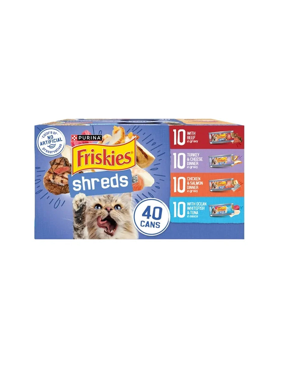 Friskies Shreds Variado sabores Res, Mariscos, Aves 40 Latas de 5.50z