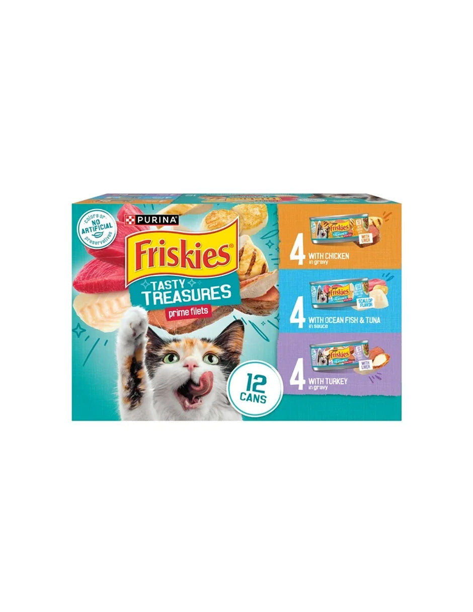 Friskies Tasty Treasures sabores Pescado, Ave 12 Latas de 5.50z