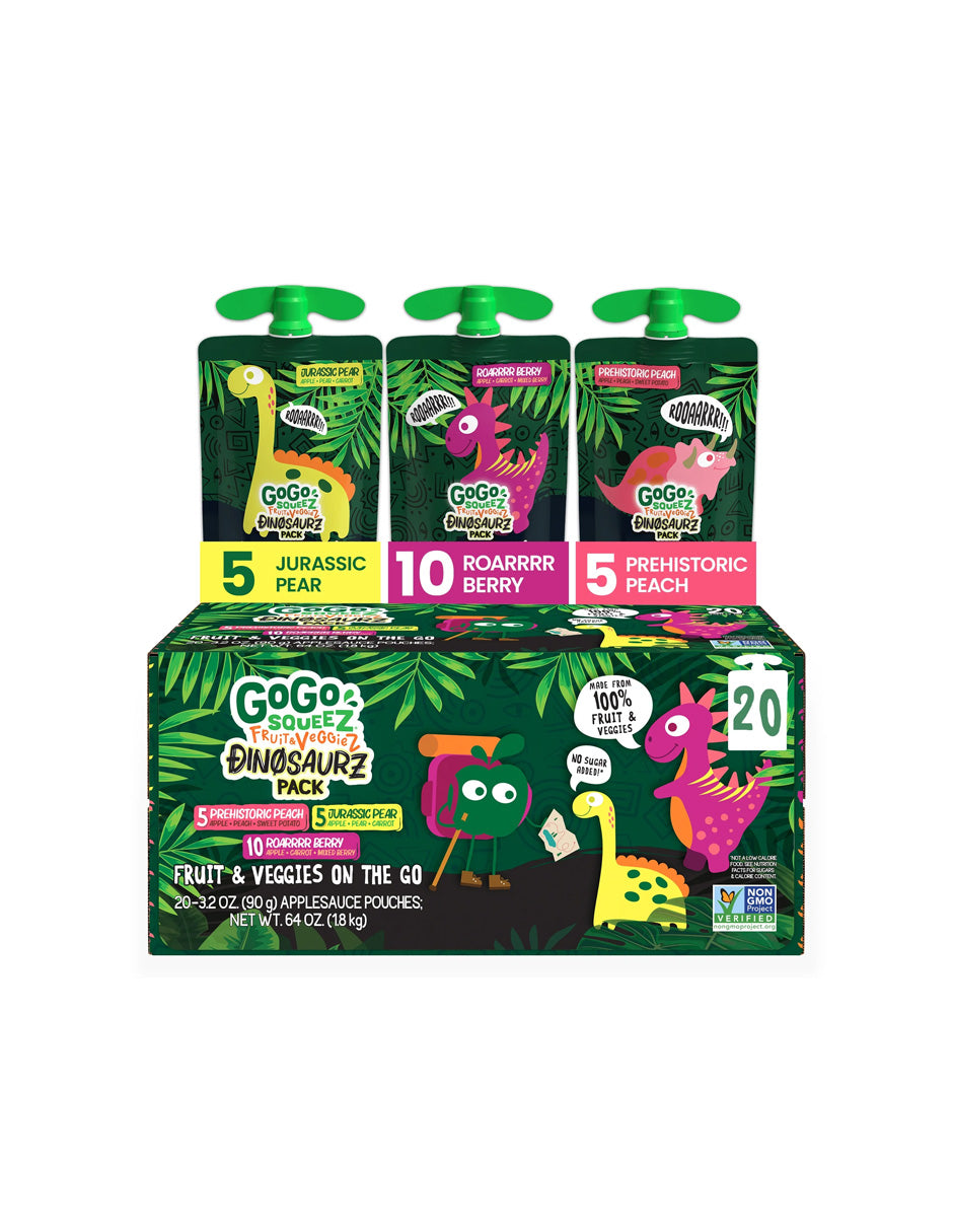 GoGo squeeZ snacks Frutas y verduras niños variedad Jurásica 20 unidades
