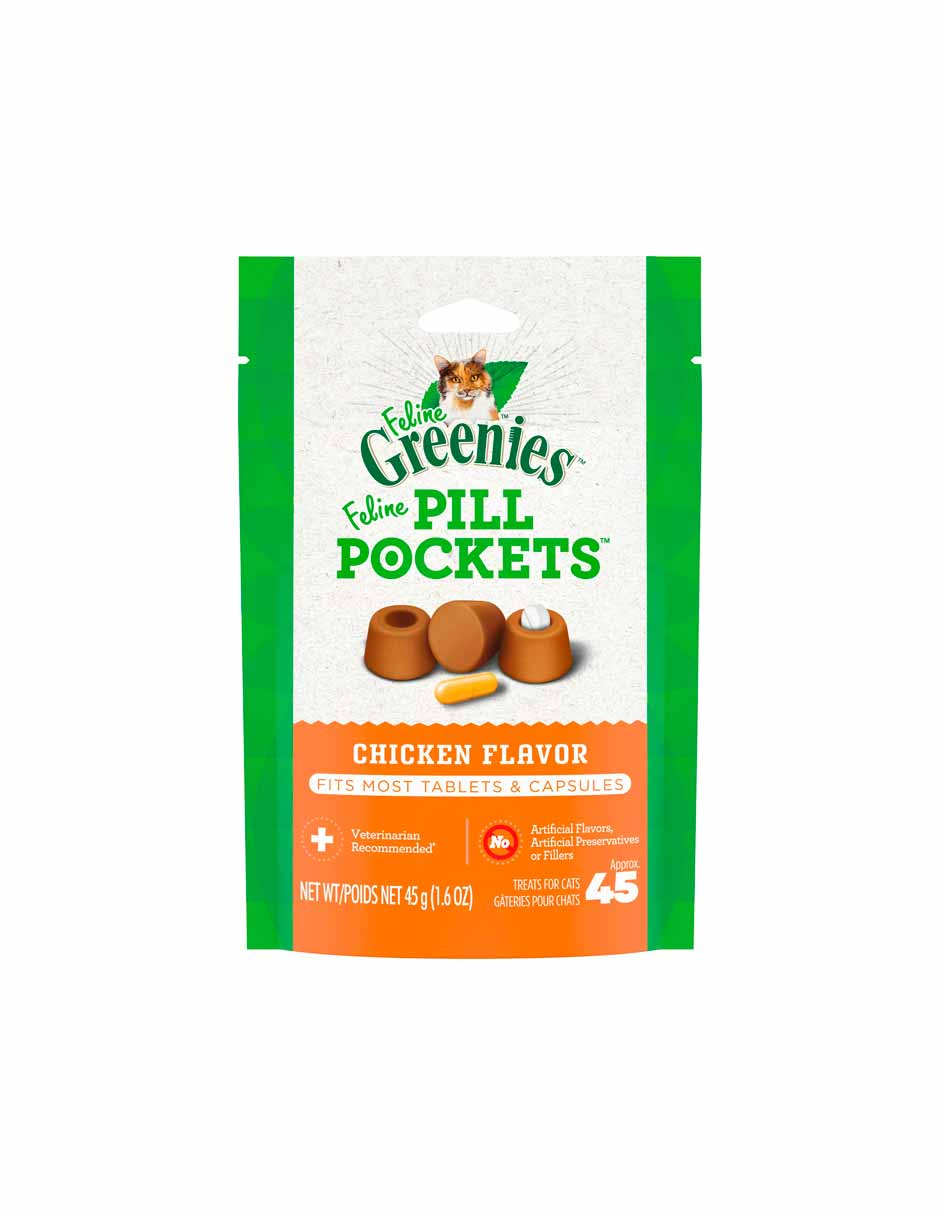 Pill pockets bocadillos para esconder pastillas para gatos sabor a pollo 45 unidades