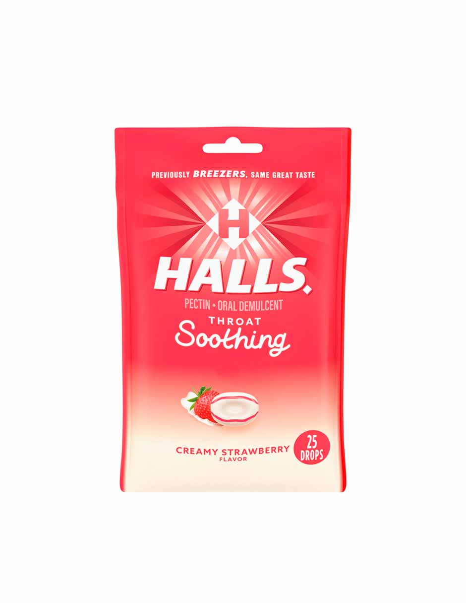 Halls pastillas cremosas para la garganta sabor fresa 25 unidades