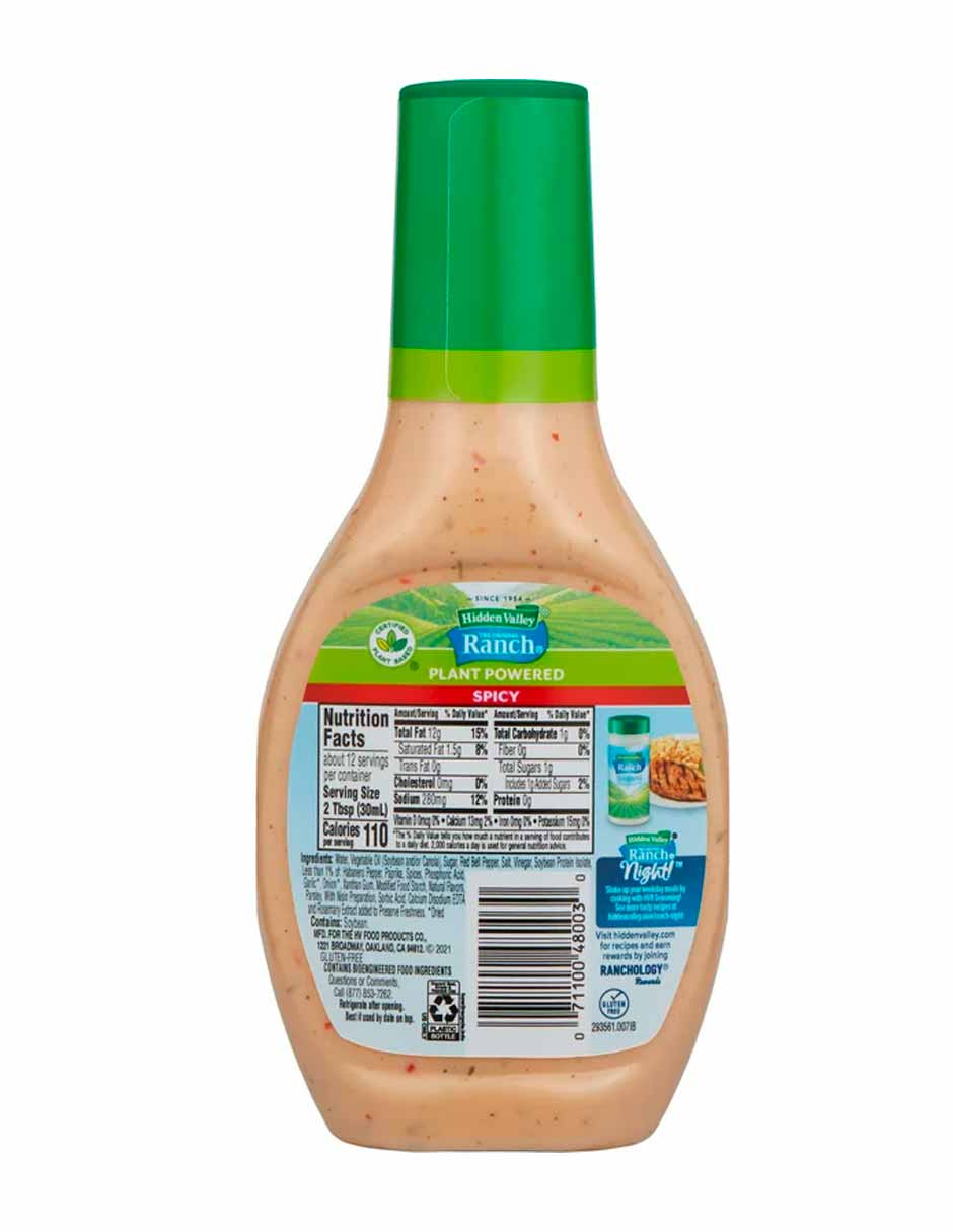 Hidden Valley Aderezo Ranch Spicy sin lácteos, 354ml