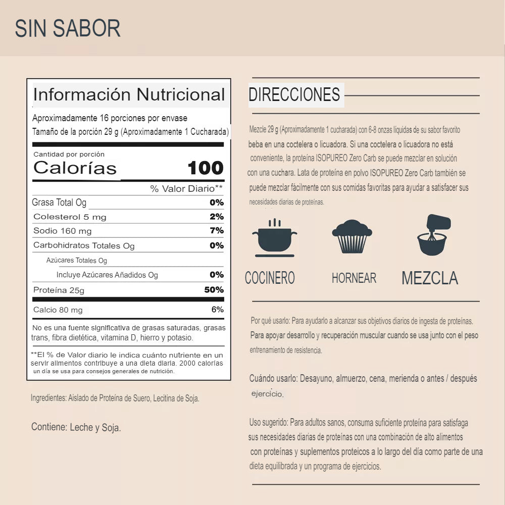 Isopure Zero Carb 100 % aislado de proteína de suero en polvo de proteína sin sabor 454gr