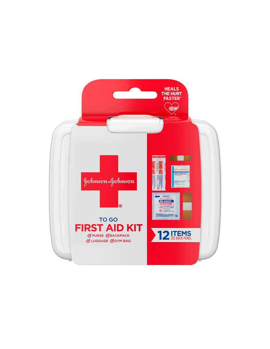 Johnson & Johnson First Aid To Go Mini kit de viaje portátil, 12 piezas