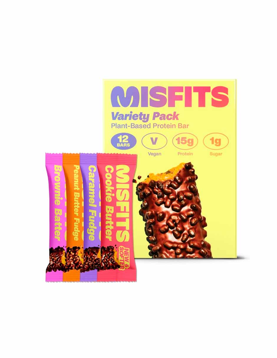 Misfits Barras de proteínas veganas paquete variado de 12 con 4 sabores