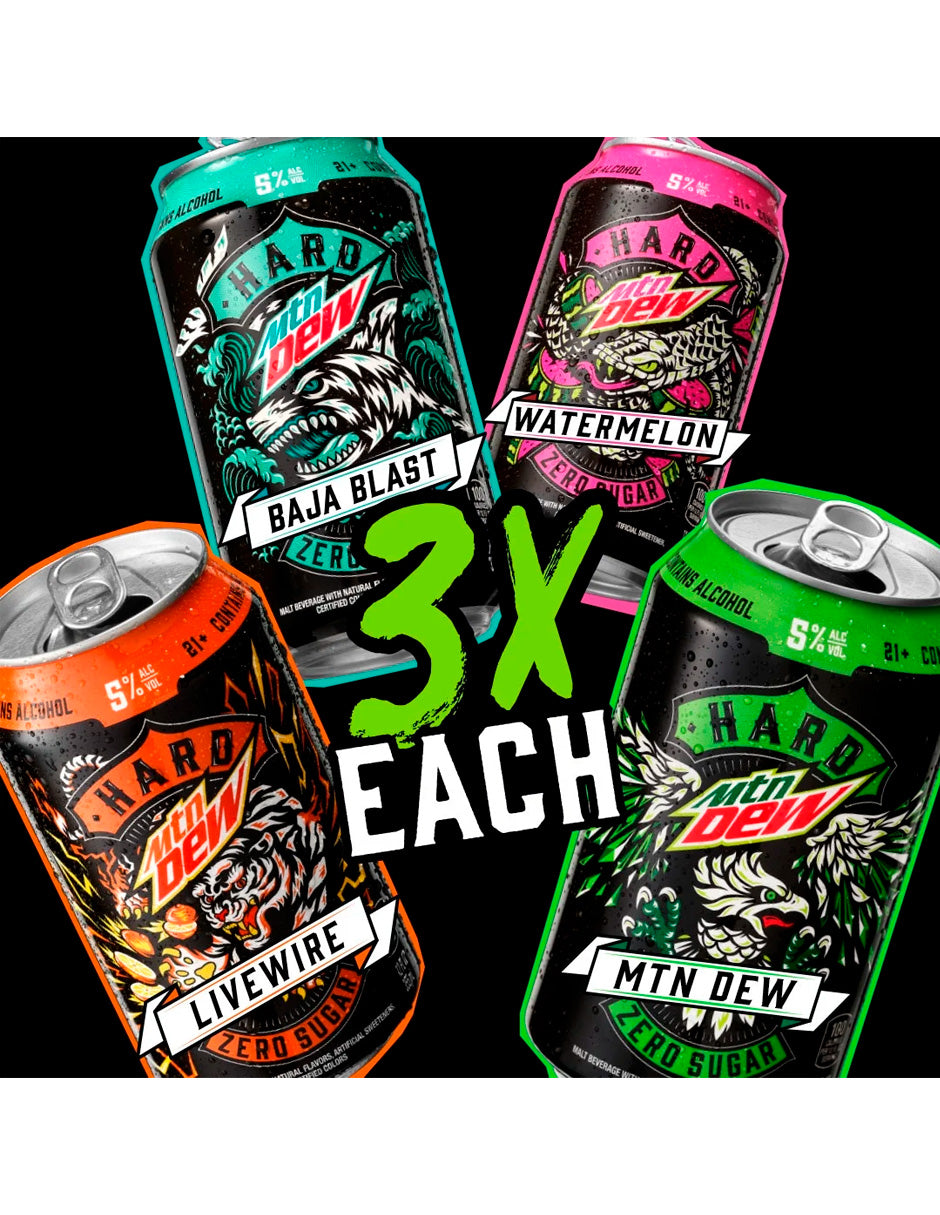 Hard MTN Dew Bebida sin azúcar con alc, clásica 12 latas