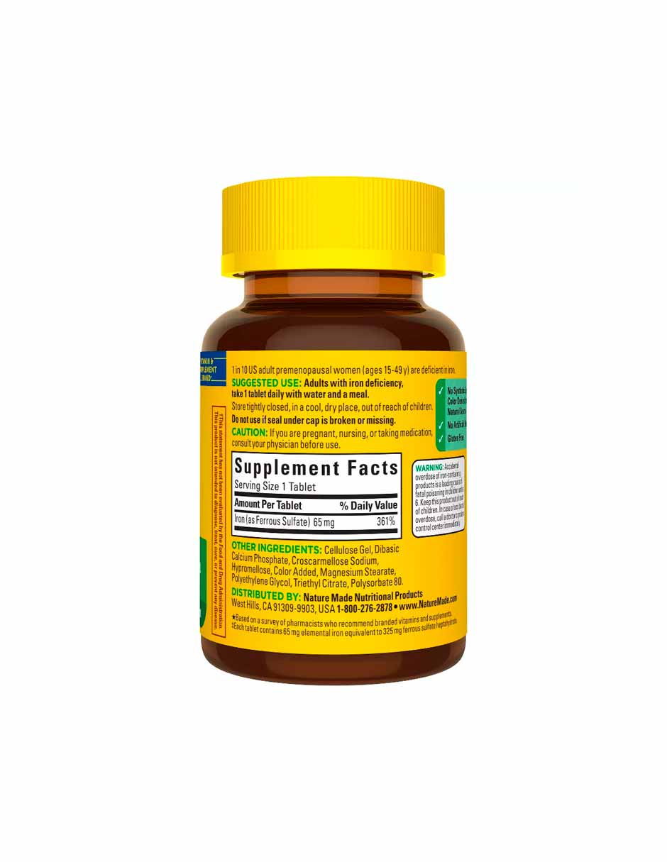 Nature Made tabletas Hierro 65 mg 180 unidades