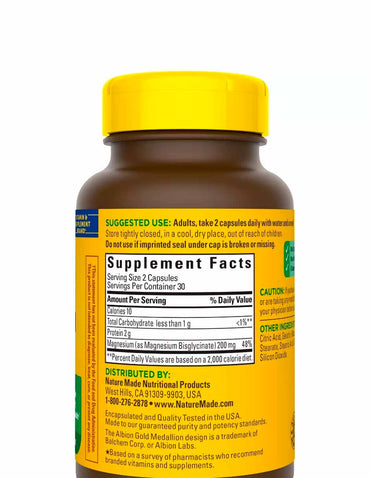 Nature Made Cápsulas magnesio de glicinato 200 mg, 60 unidades
