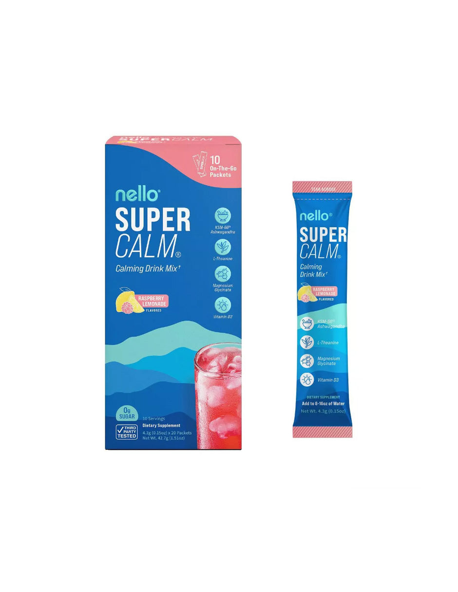 Suplemento en Polvo Nello Supercalm sabor Limonada de Frambuesa, 10 sobres