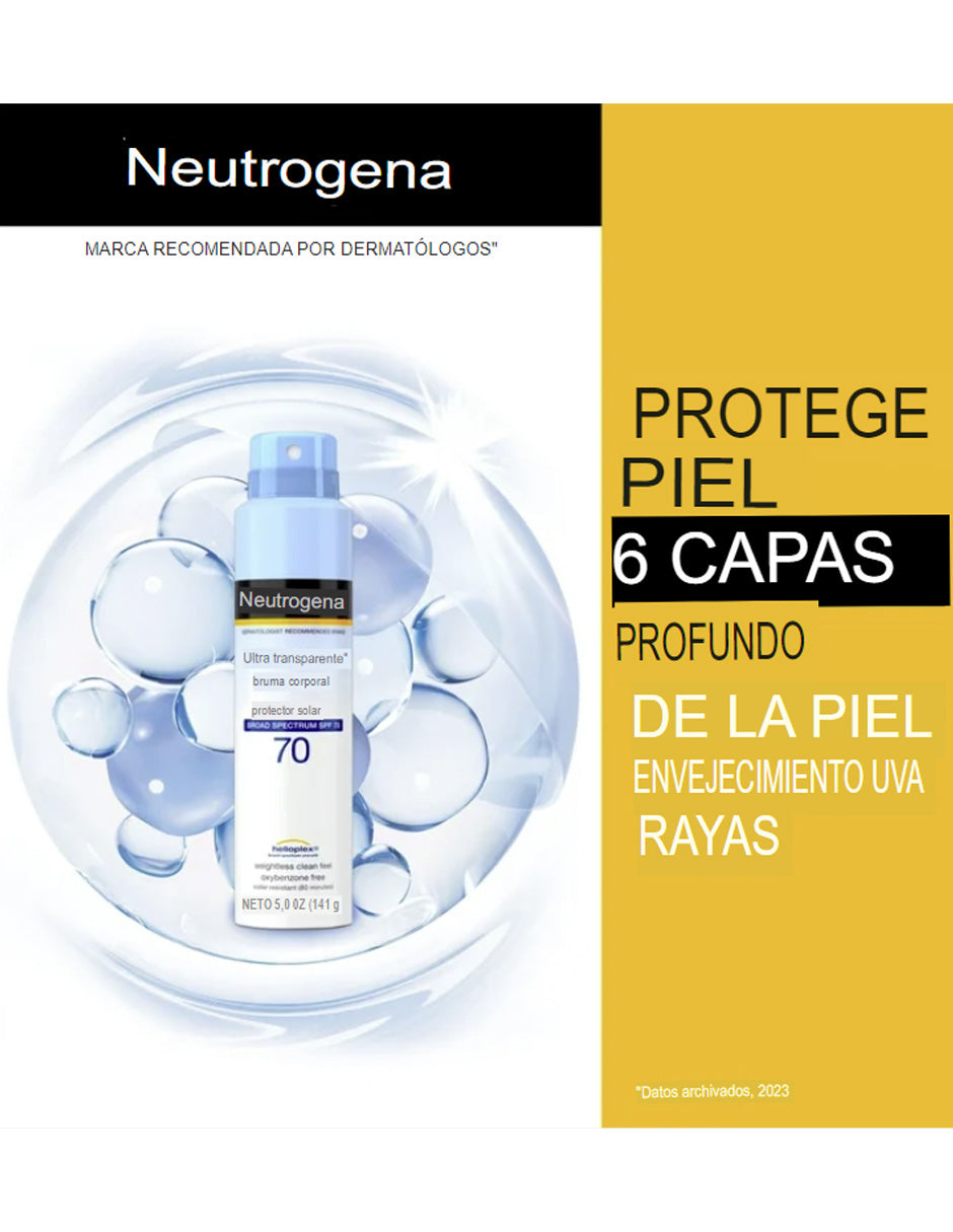 Neutrogena Ultra Sheer protector solar ligero en spray, SPF 70 141gr