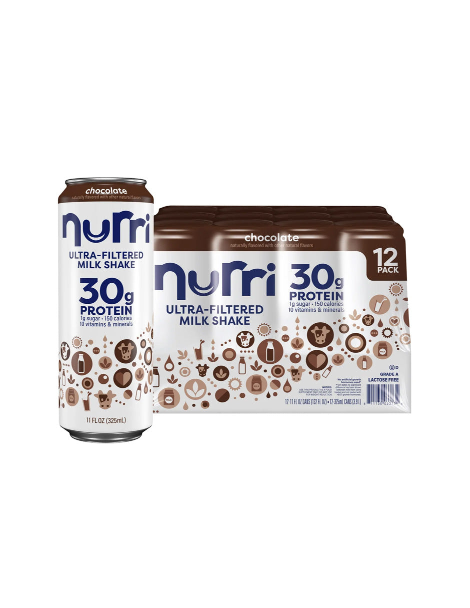 Nurri Batido de Proteína Sabor Chocolate 30g de Proteína, 1g de Azúcar 325 ml 12 latas