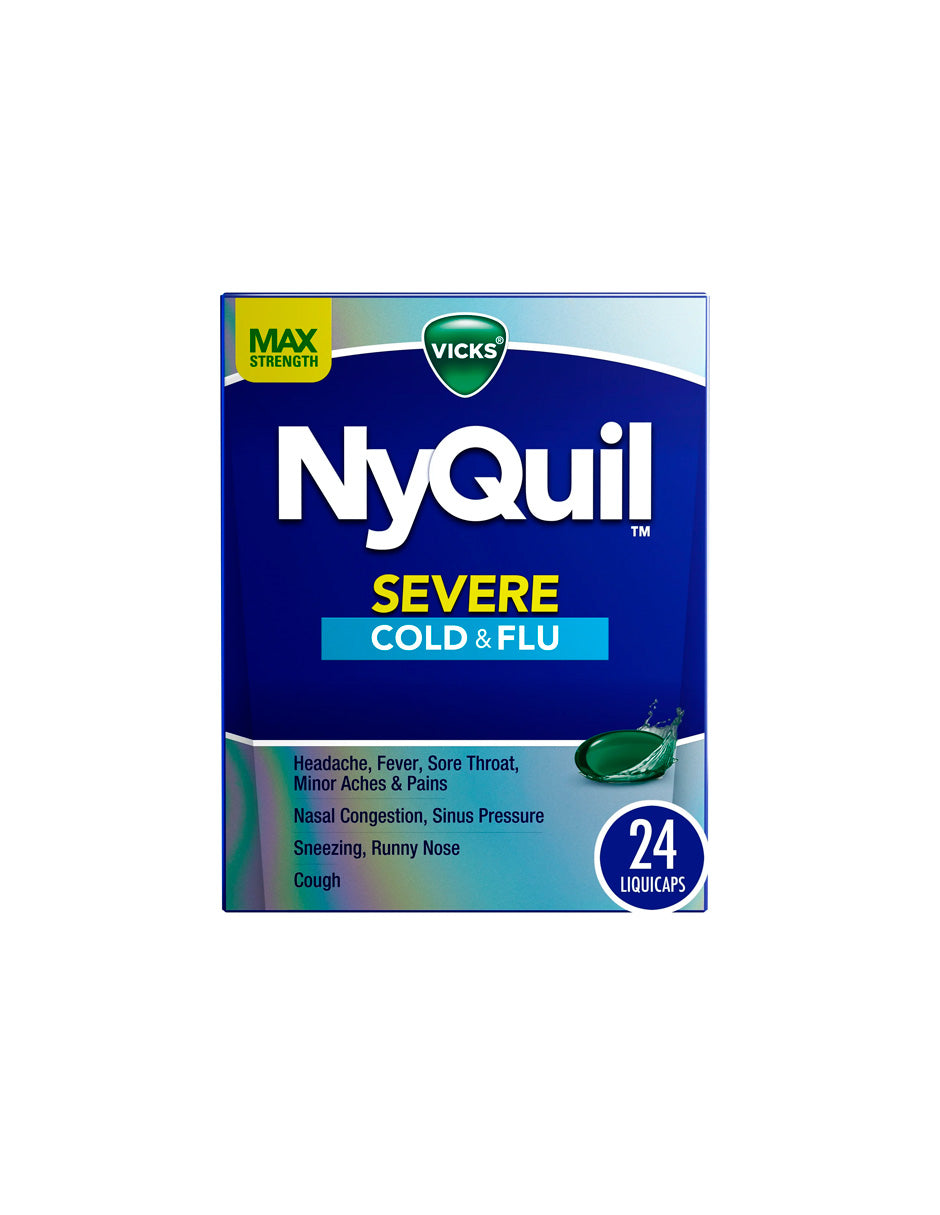 Vicks NyQuil SEVERE alivio para la tos, el resfriado y la gripe, 24 LiquiCaps