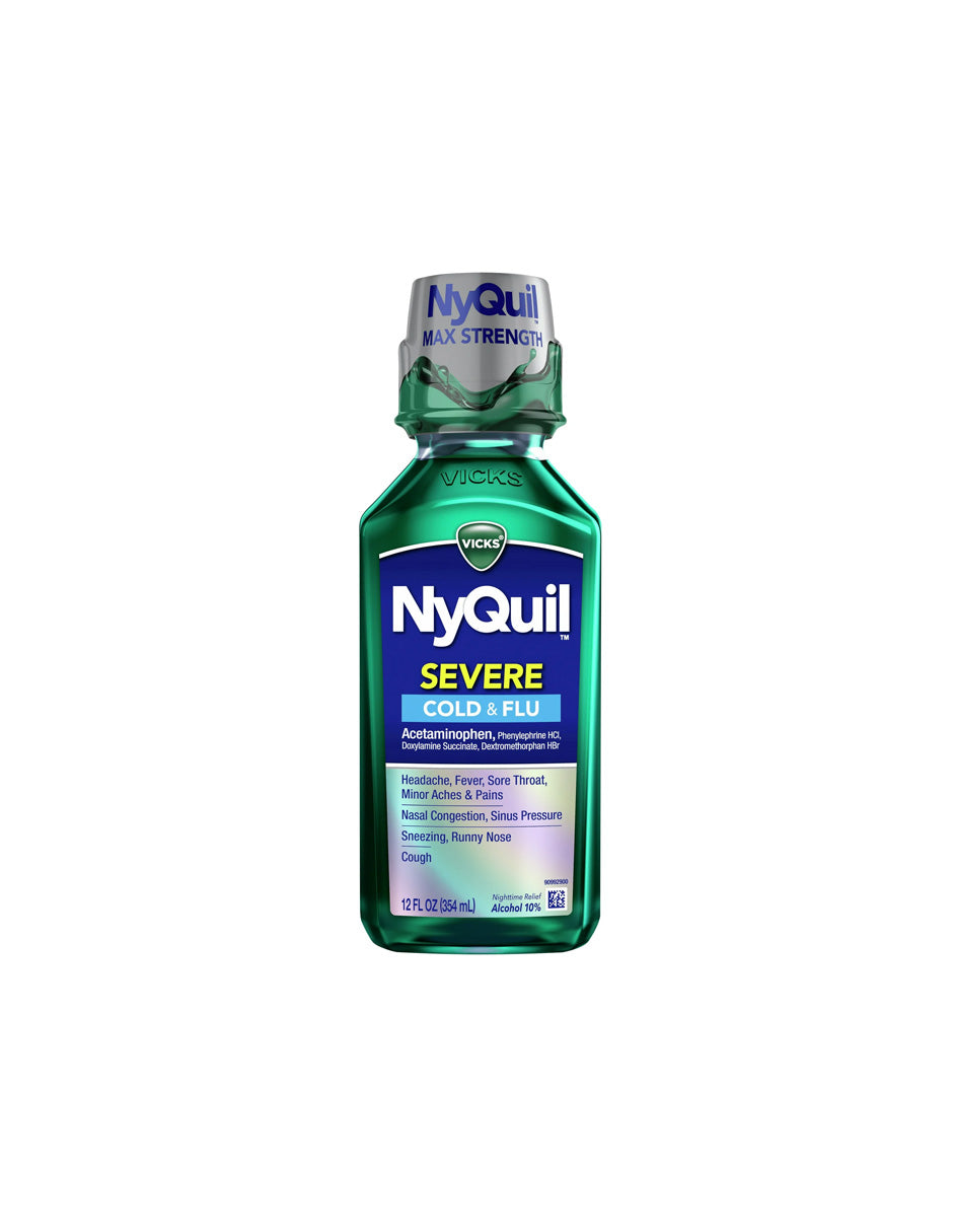 Vicks NyQuil jarabe para el alivio nocturno de la tos y la gripe SEVERE, 354ml