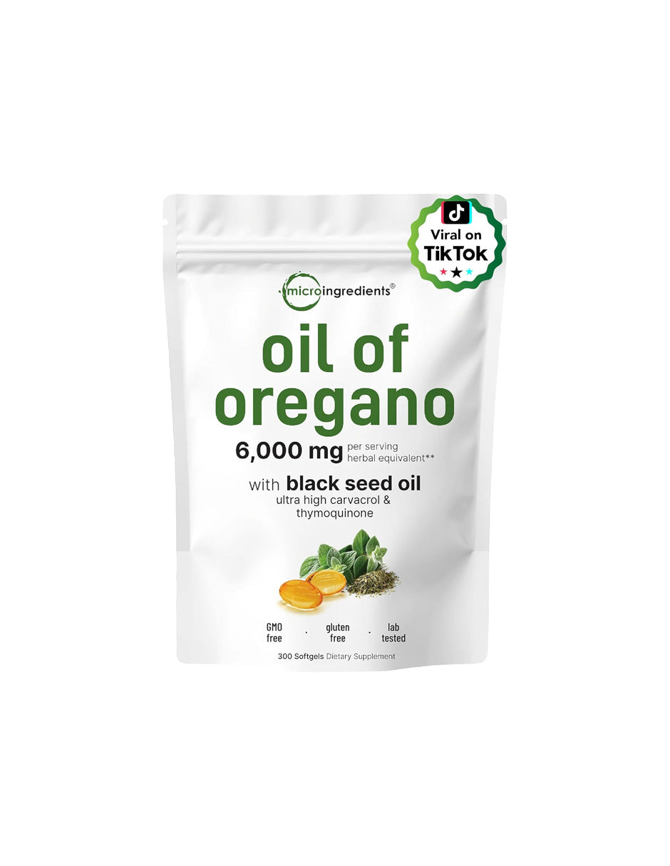 Micro Ingredients Aceite de orégano, semilla negra, carvacrol y timoquinona 300 cápsulas