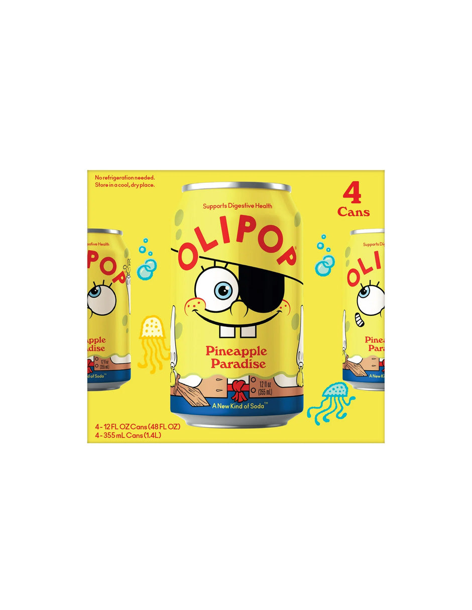 Refresco prebiótico OLIPOP Piña Bob Esponja 4 Pack