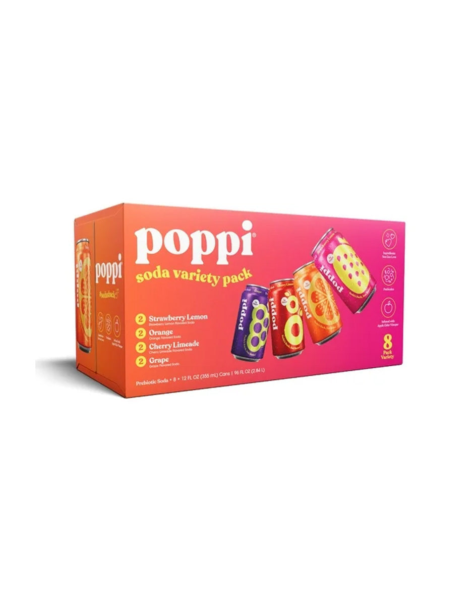 Refresco prebiótico Poppi variedad 8 latas 12 oz