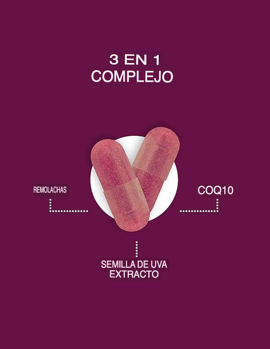 Cápsulas Qunol Beets 3 en 1 raíz de remolacha con CoQ10 y Semilla Uva