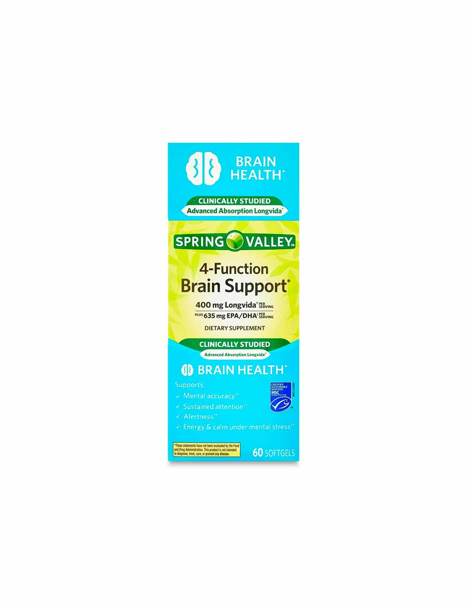 Spring Valley Suplemento de apoyo cerebral de 4 funciones, 60 unidades