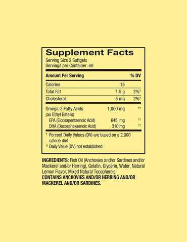 Omega-3 Mini Spring Valley 1000mg, 120 cápsulas