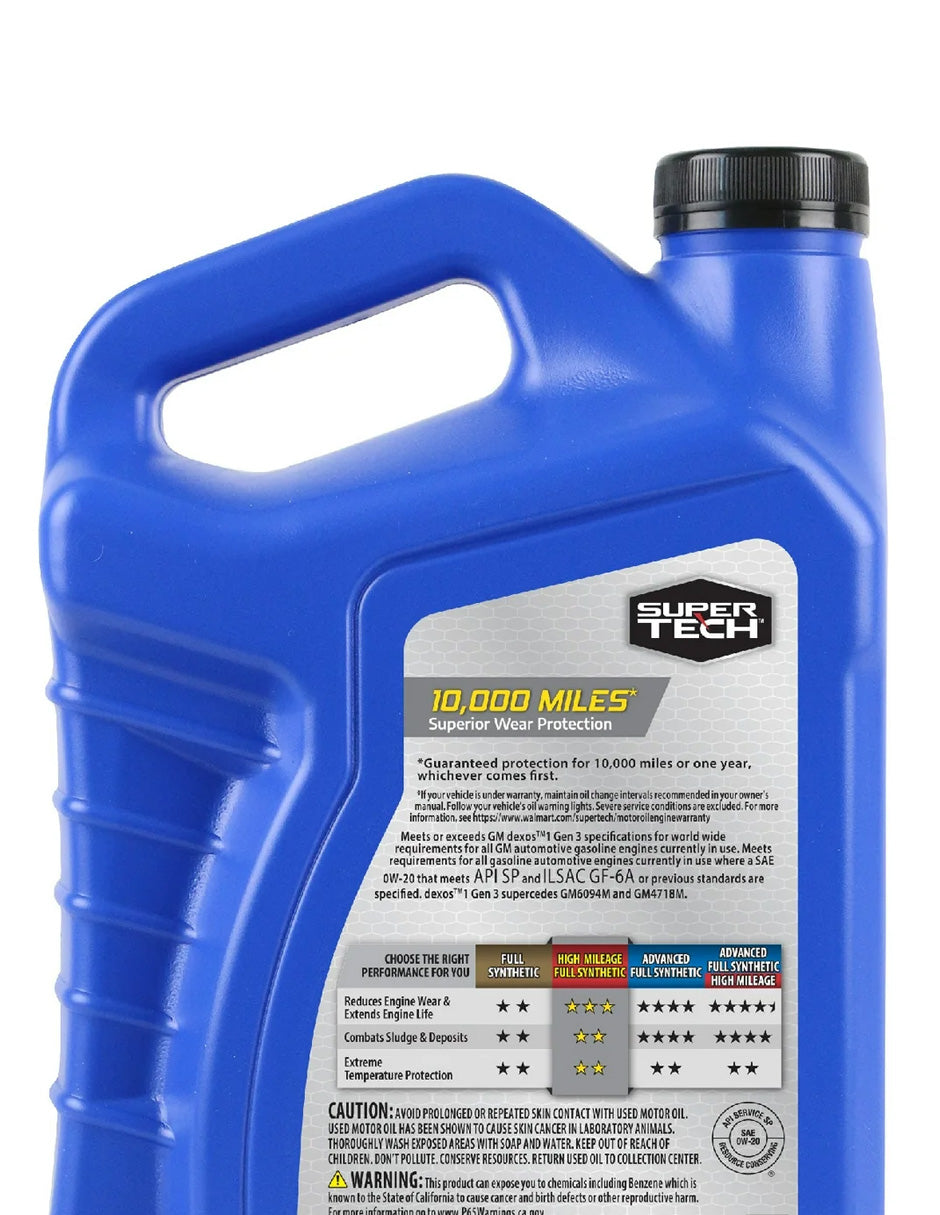Aceite de motor 0W-20 alto kilometraje sintético Super Tech 4.7L
