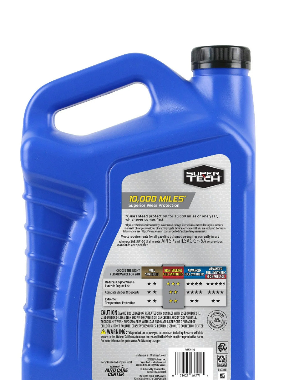 Aceite de motor 5W-20 alto kilometraje sintético Super Tech 4.7L