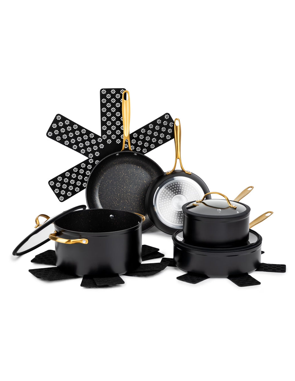 Thyme & Table Juego de Cocina Antiadherente 12 Piezas Negro