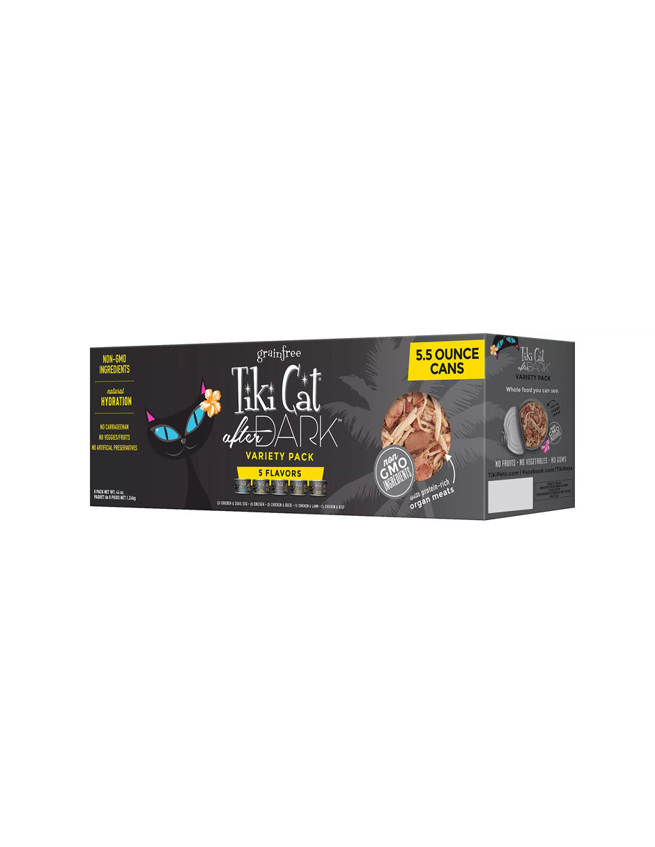 Tiki Cat® After Dark Alimento húmedo para gatos 5 sabores, 5.5oz 8 unidades