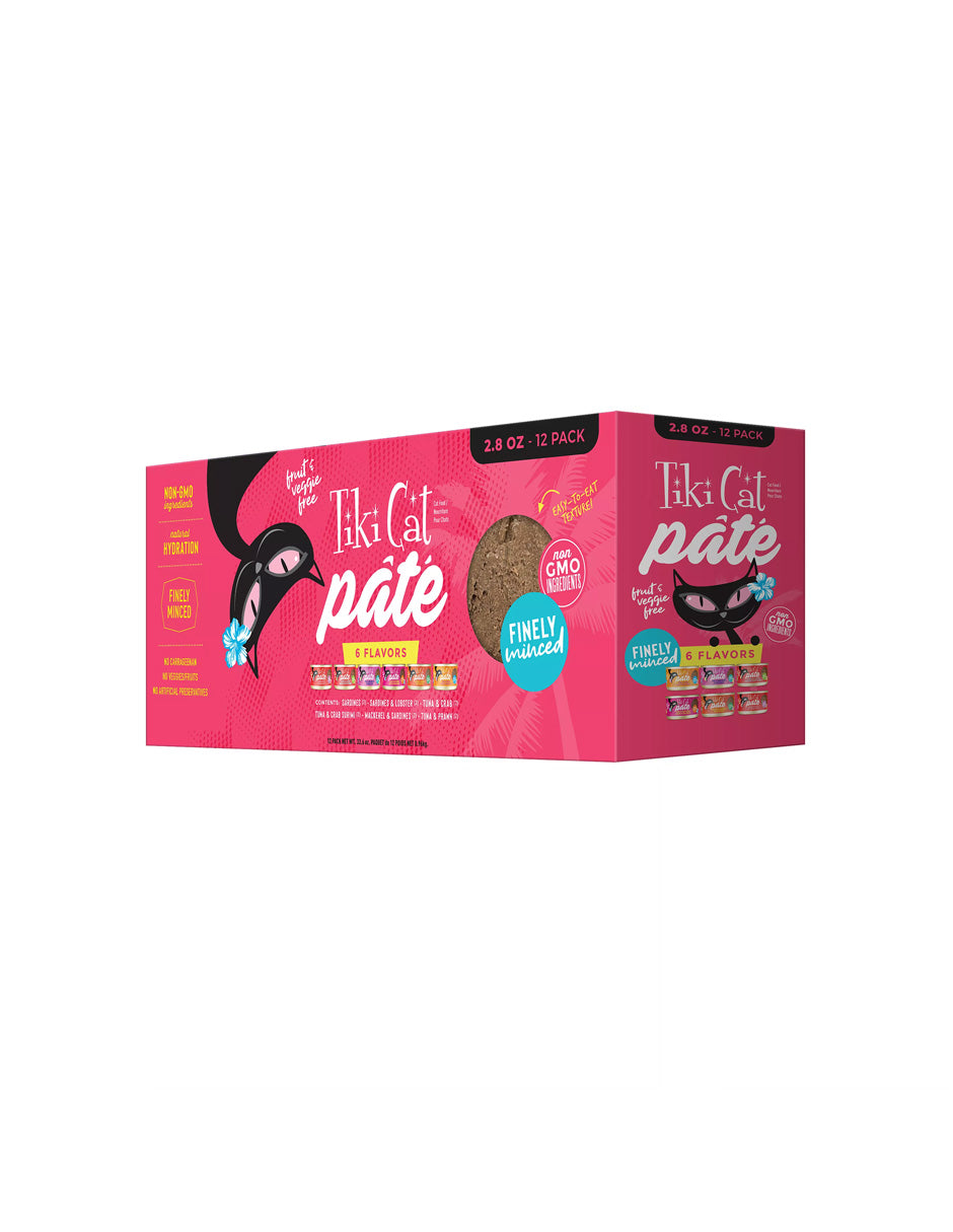 Tiki Cat Paté Alimento Húmedo para Gatos 6 sabores 2.8oz, 12 unidades