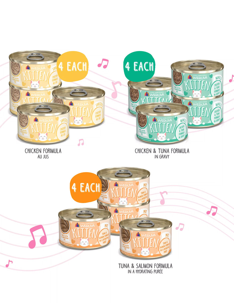 Weruva Comida húmeda para gatos Kitten Can Jam! paquete variado, 3oz, 12 unidades