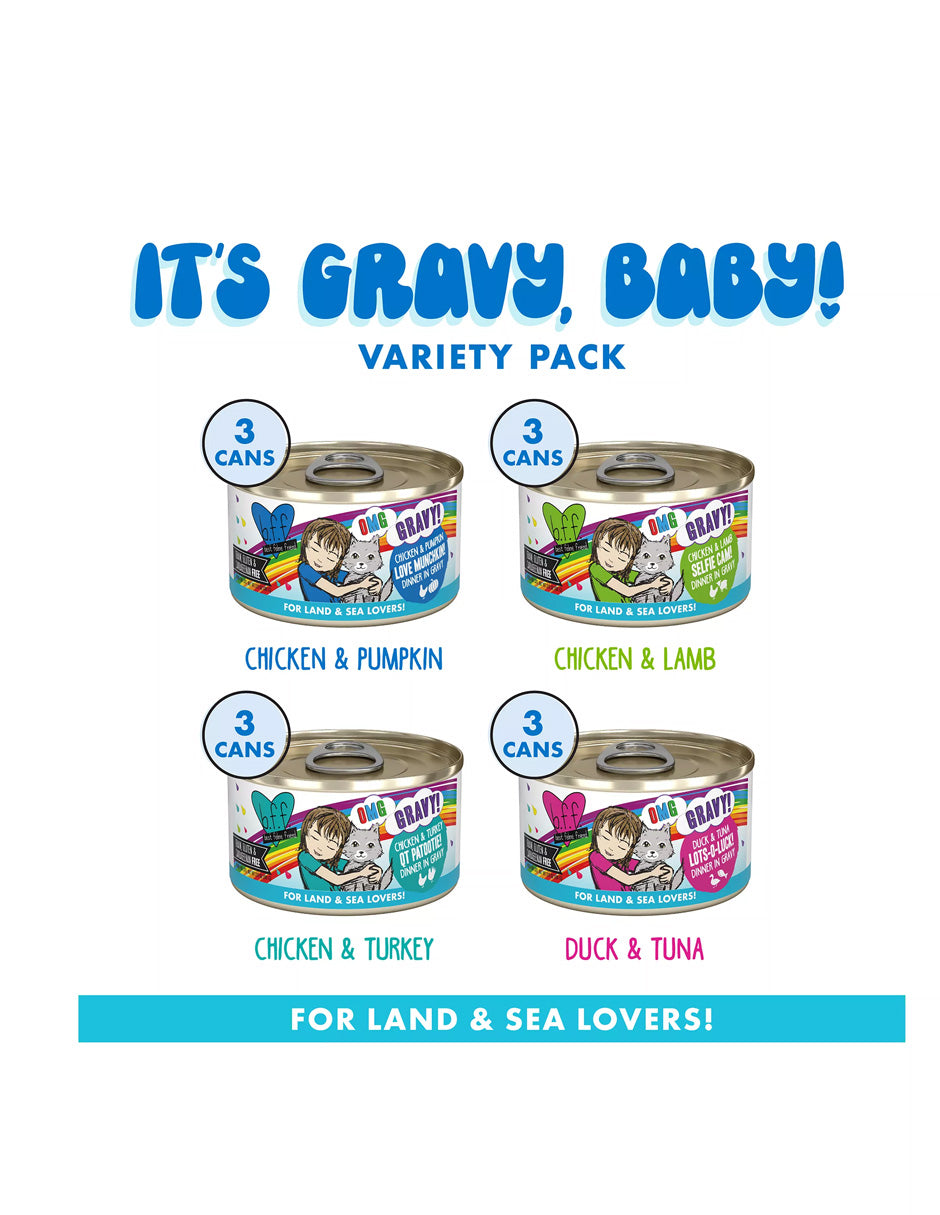 Weruva ¡B.F.F. OMG Gravy! Comida húmeda para gatos receta mar y tierra, 2.8oz, 12 unidades