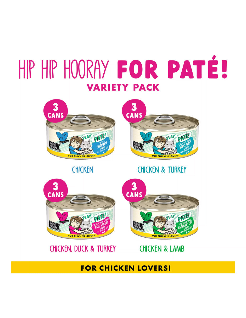 Weruva BFF Hip Hip Paté Alimento húmedo para gatos adultos receta pollo, 12 unidades
