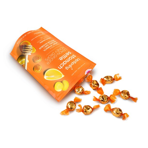 Upspring dulces para aliviar el mareo sabor miel de limón y jengibre, 28 unidades