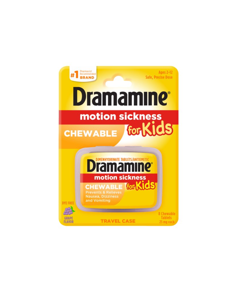 Dramamine para niños, masticable, sabor a uva, 8 unidades