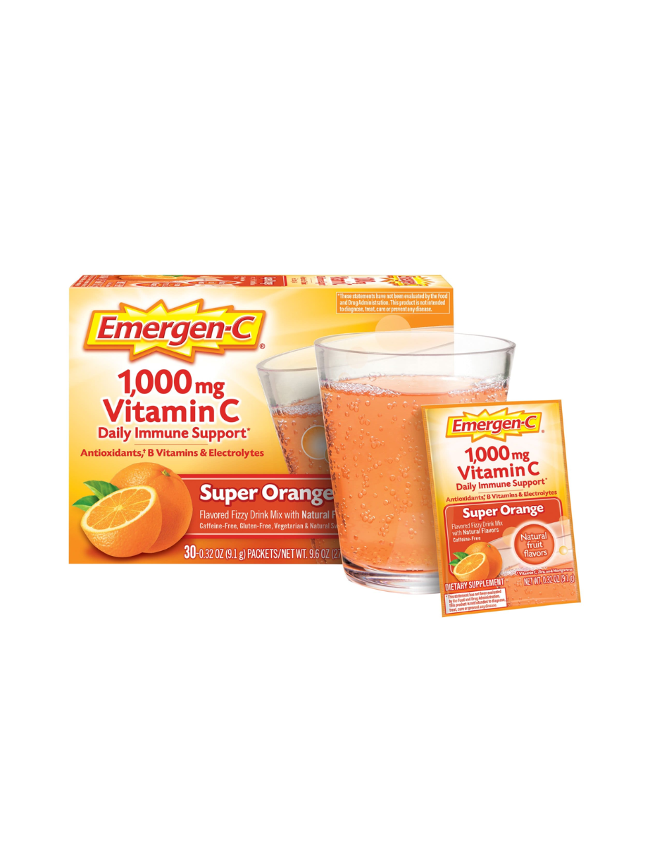Emergen-C 1000Mg Polvo de vitamina C para apoyo inmunológico Super naranja - 30 unidades