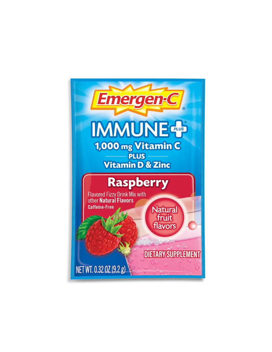 Emergen-C Immune Plus Suplemento de vitamina C en polvo, frambuesa, 30 unidades