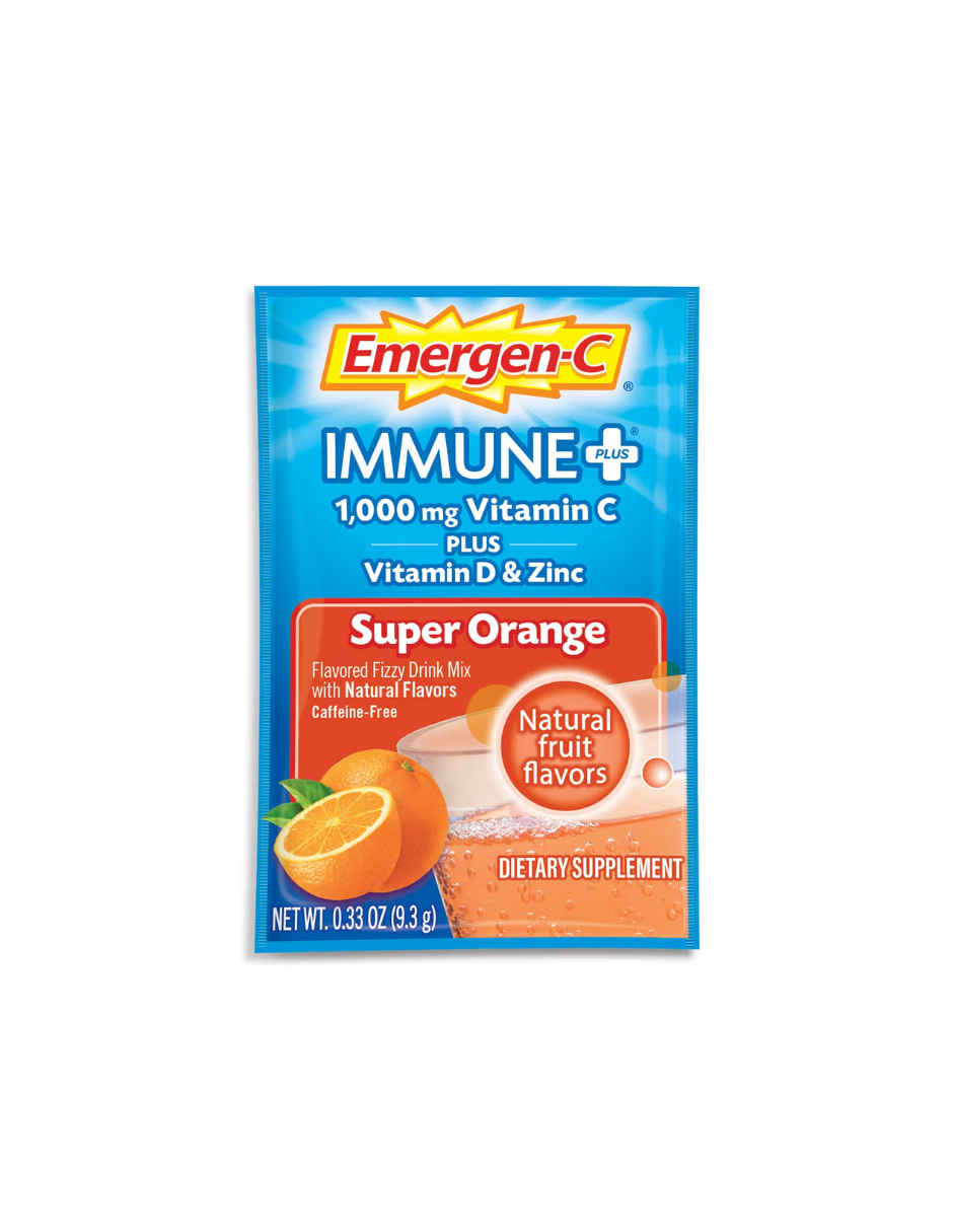Emergen-C Immune Plus Suplemento de vitamina C para apoyo inmunológico, súper naranja, 10 unidades