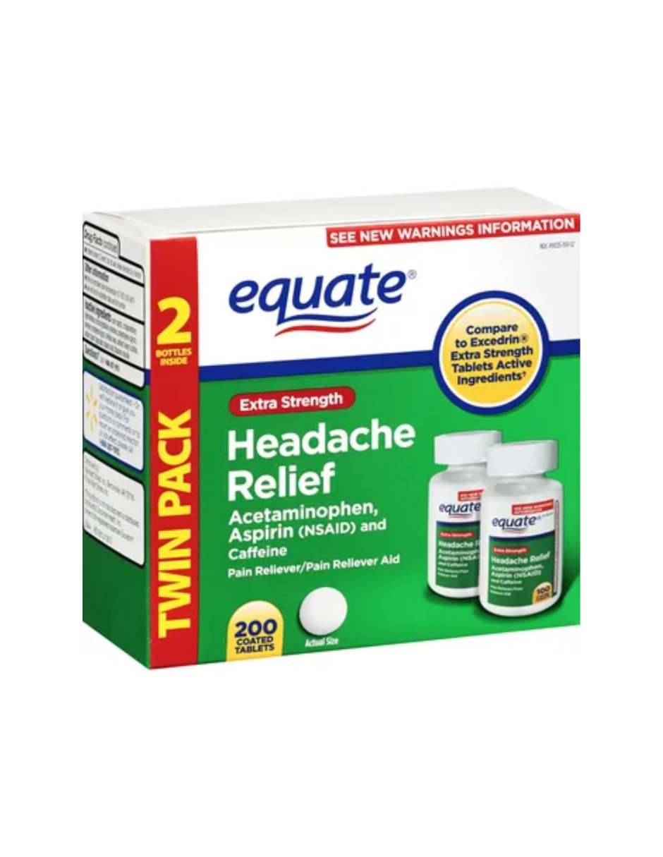 Equate Alivio del dolor de cabeza extra fuerte 2 pack de 200 tabletas