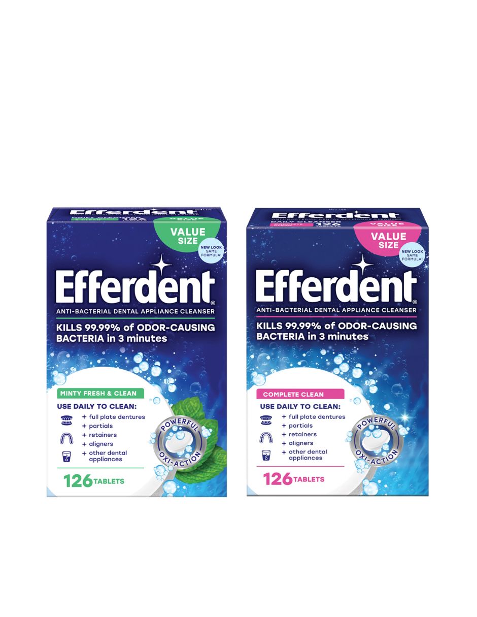 Efferdent tabletas limpiadoras de dentaduras antibacterianas 126 unidades (Variedad)