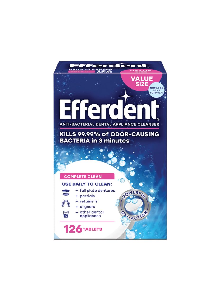Efferdent tabletas limpiadoras de dentaduras antibacterianas 126 unidades (Variedad)