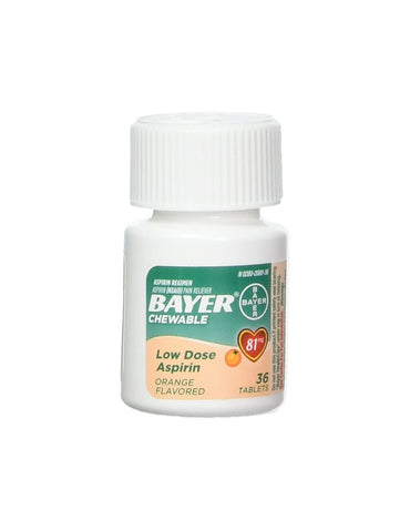 Bayer Aspirina masticable, analgésicas de dosis baja, 81 mg, naranja 108 unidades