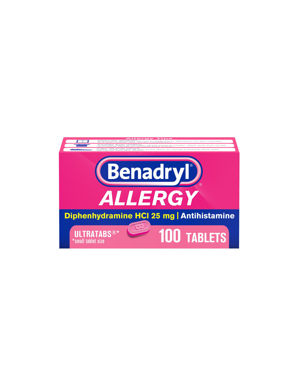 Benadryl Ultratabs Tabletas antihistamínicas para alergias, 100 unidades