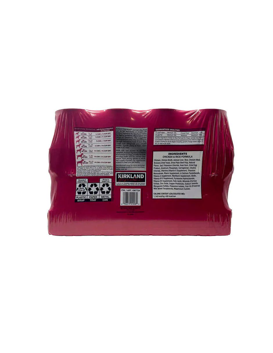 Kirkland Alimento enlatado para perros sabor pollo y arroz 13.2 oz, 24 unidades