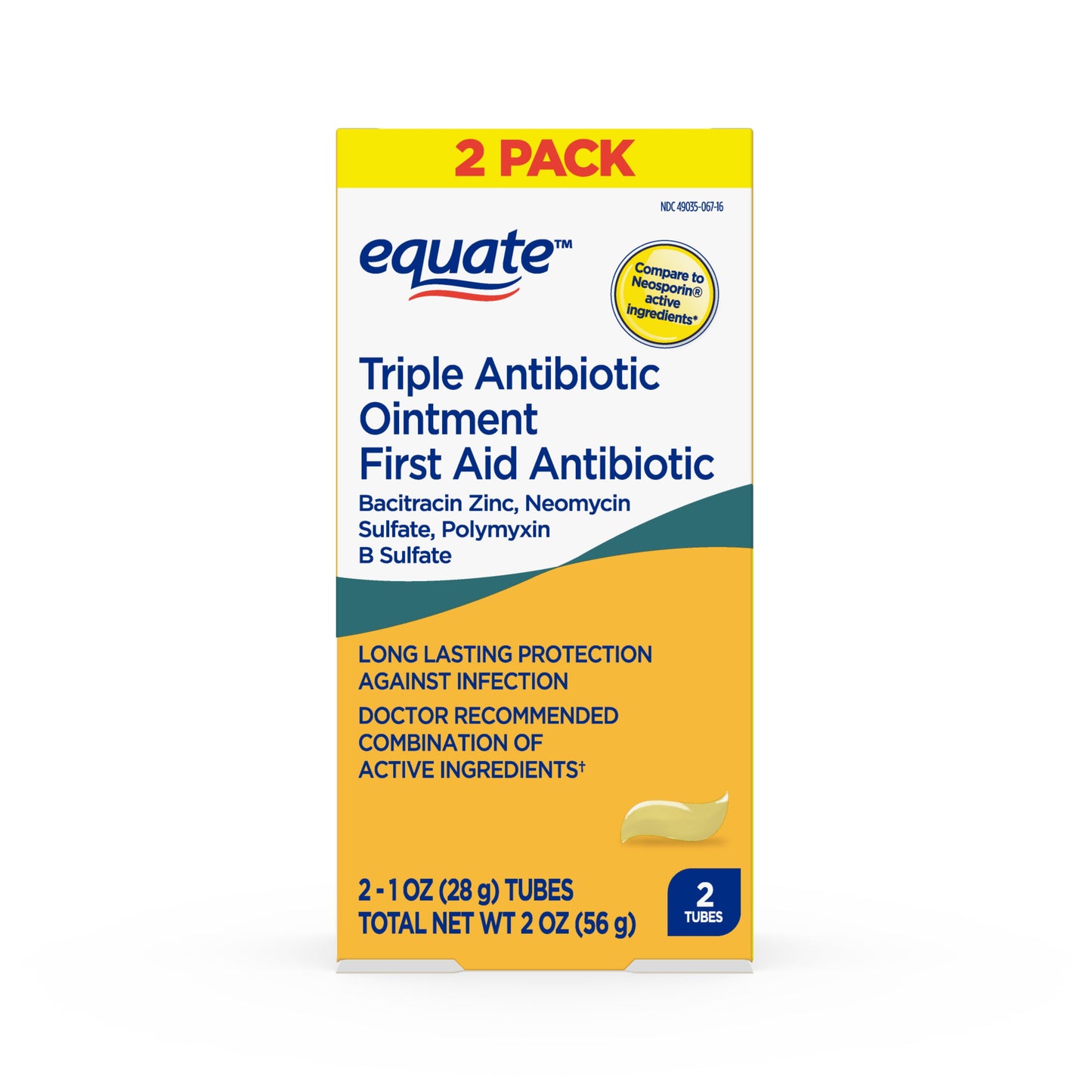 Ungüento antibiótico triple Equate First Aid, protección contra infecciones, pack 2