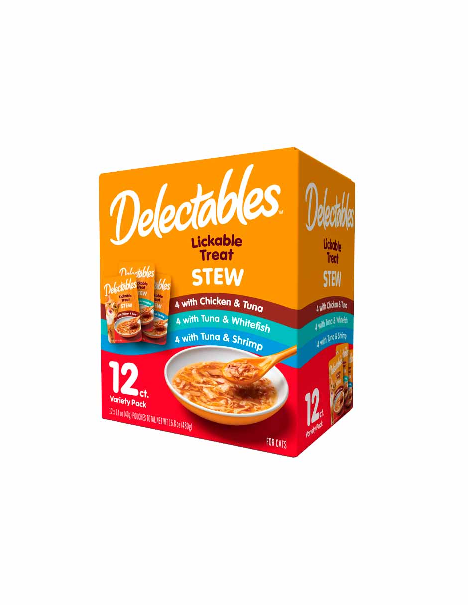 Delectables Stew comida para gatos húmeda paquete variado, 12 pzas