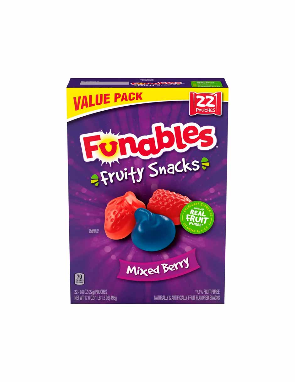Funables aperitivos de frutas de bayas mixtas, 22 unidades