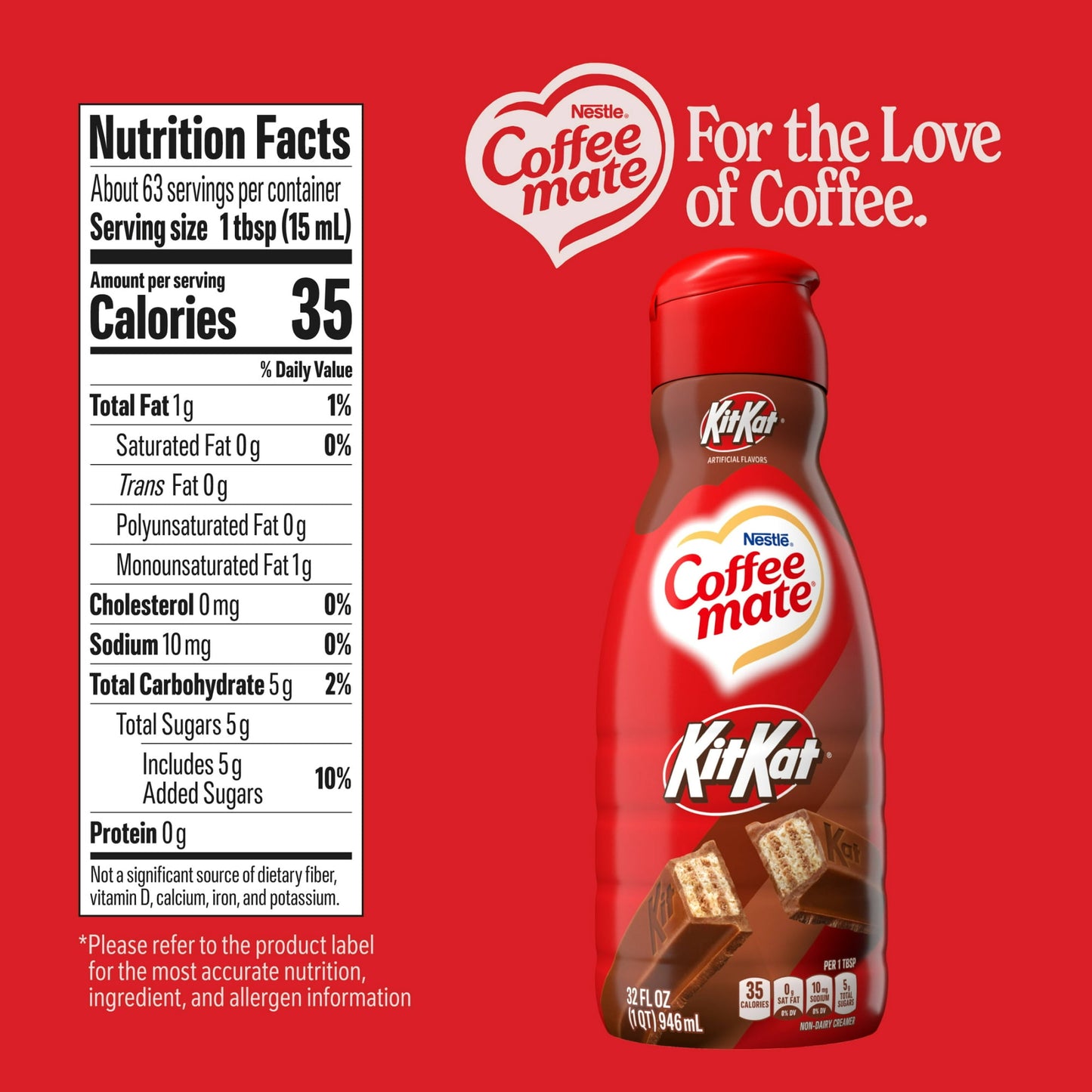 Crema Coffee Mate Kit Kat, Non-Dairy 946ml Edición Limitada