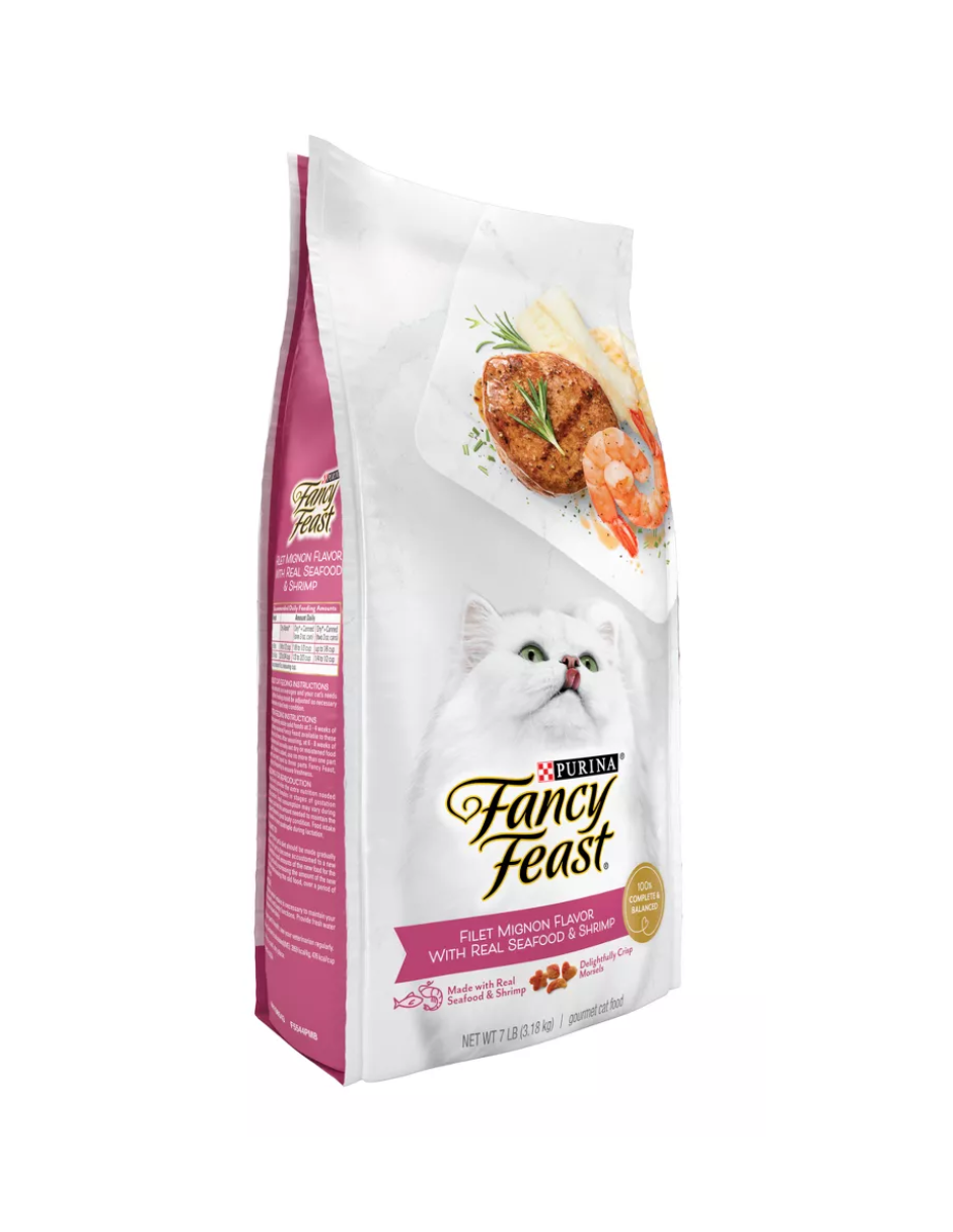 Alimento seco para gatos Purina Fancy Feast sabor filete mignon con mariscos y camarones