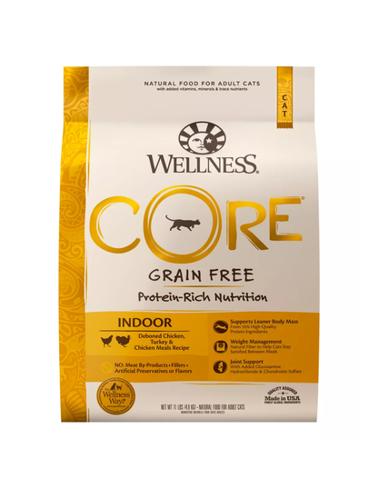 Alimento para gatos adultos Wellness® CORE® de interior: natural, sin cereales, con pollo, pavo y harina de pollo